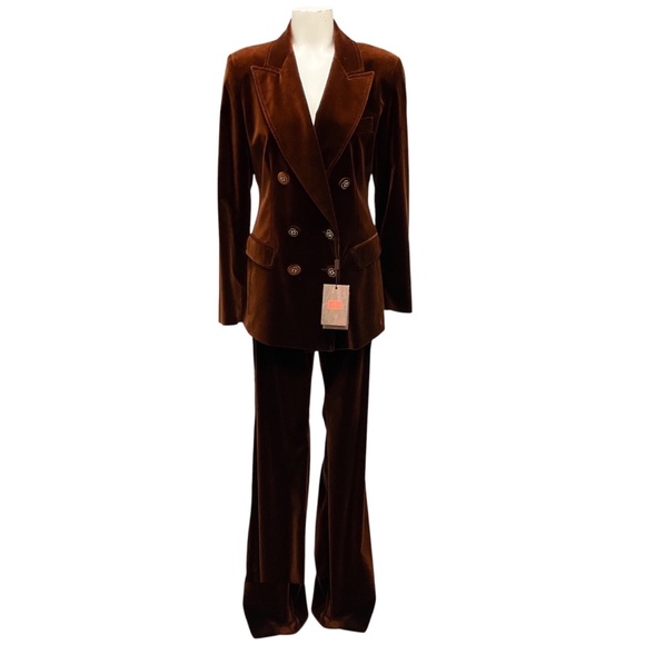 ETRO BROWN 2023 VELVET JACKET AND PANTS SUIT SET - Picture 1 of 6